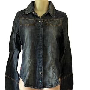 Levi’s Denim Fitted Western Snap Front Blouse Size S Westerncore Cowgirl Cowboy
